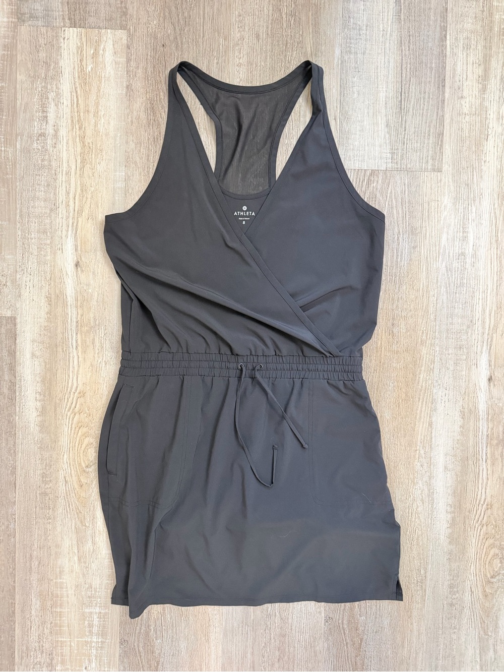 Athleta Black Racerback Drawstring Active Dress, size 8 like NEW 🔥